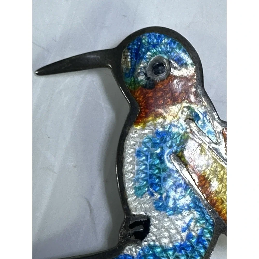 Vintage Taxco Sterling Silver Multicolor Enamel Hummingbird Brooch Pin